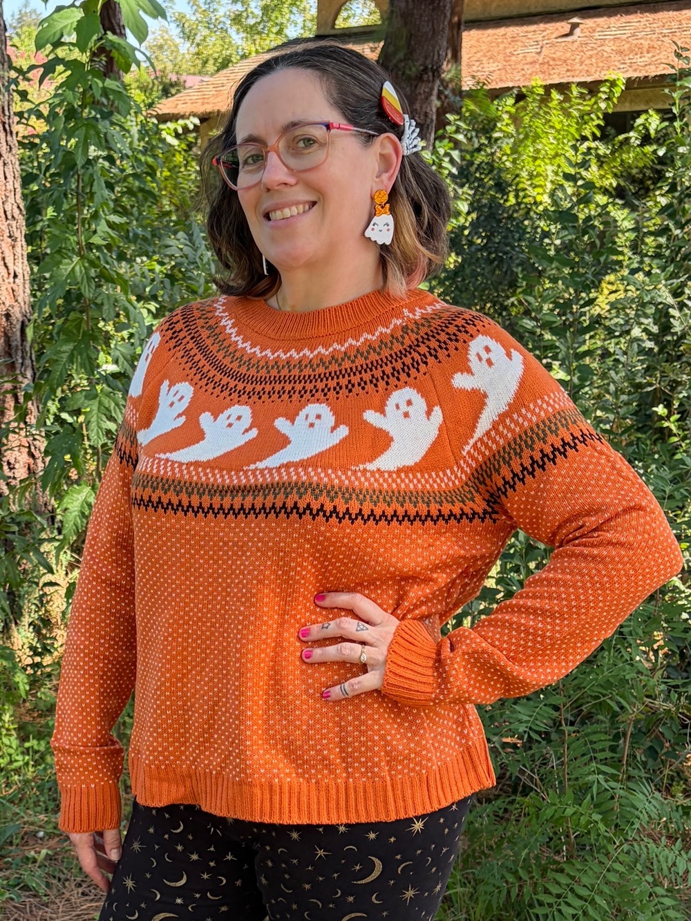 Orange Ghost Fair Isle Sweater Halloween